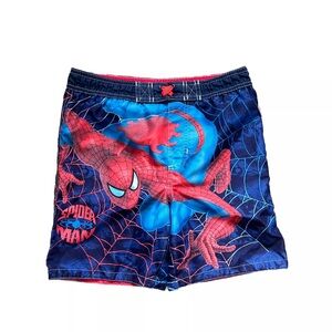 SPIDERMAN Boy's Size 5/6 Bathing Suit Swimsuit Swim Trunks Marvel Small Blue Red